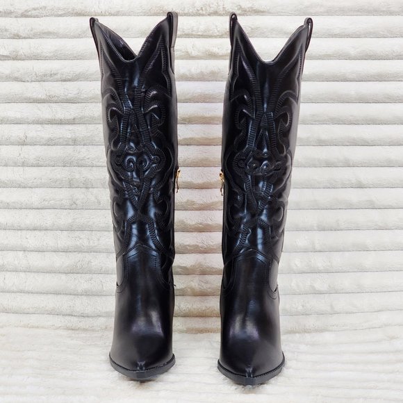 Electric Cowboy Jet Black Matte Western Knee High Cowgirl Boots Jet Black - Picture 10 of 15